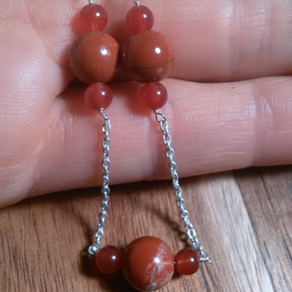Red Jasper and Red Agate Sterling Silver Necklace - Picture 5 of 12